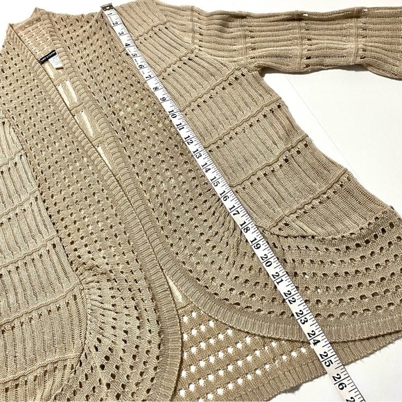 Tan Open-Style Crochet Cardigan Sz Large Open Knit Lightweight Layering - Picture 9 of 10